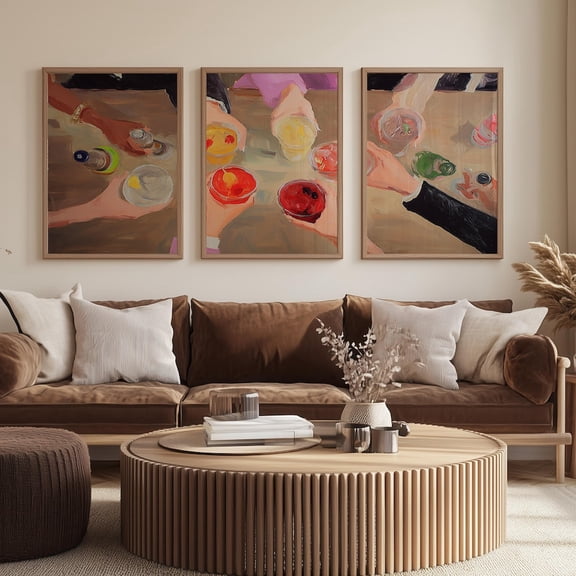 Cheers Party Print, Wall Art, Bar Cart Decor, Set 3 Stretched Canvas 16x24