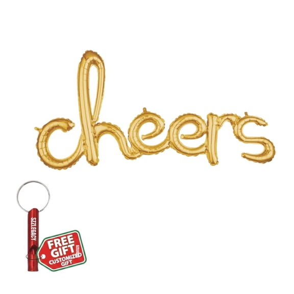 Cheers Phrase Party Balloon, 40 Inch Gold Foil Letter Banner + Bonus Customized Emergency Whistle