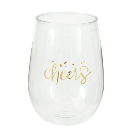 "Cheers" Plastic Stemless Wine Glass - 1 Pc