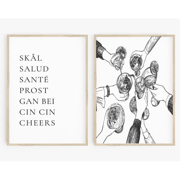 Cheers Poster Cheers Sign Bar Cart Print Cocktail Print Bar Cart Prost Salud Skal Cin Cin Cheers Print, Set 2, Poster Only
