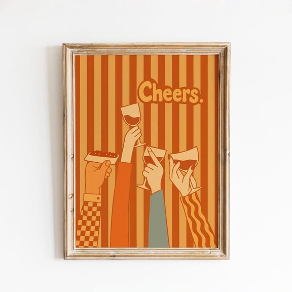 Cheers Poster – Retro Party Drinks Illustration Wall Art, Unframed Poster Size 24x36