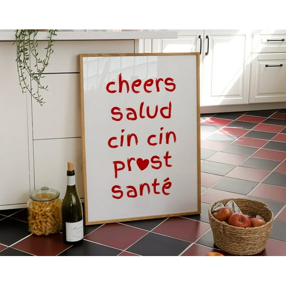 Cheers Print, Bar Cart Wall Art, Cheers In Different Languages Poster, Cute Kitchen Decor, Cheers Salud Cin Cin Print, Bar Cart Art Wall Art, Modern Wall Decor, 16x24 UNFRAMED