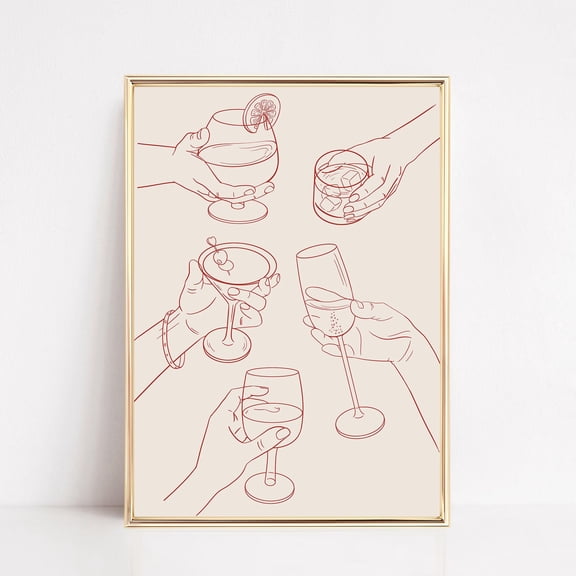 Cheers Print Cocktails Drink Poster Liquor Girly Preppy Pink College Room Boho Bar Cart Club Trendy Wall Art Funny Dorm Decor Art