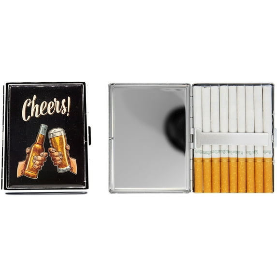 Set of 2 Metal-Plated 100s Ultra Compact Cigarette Case With Insert (Cheers!)