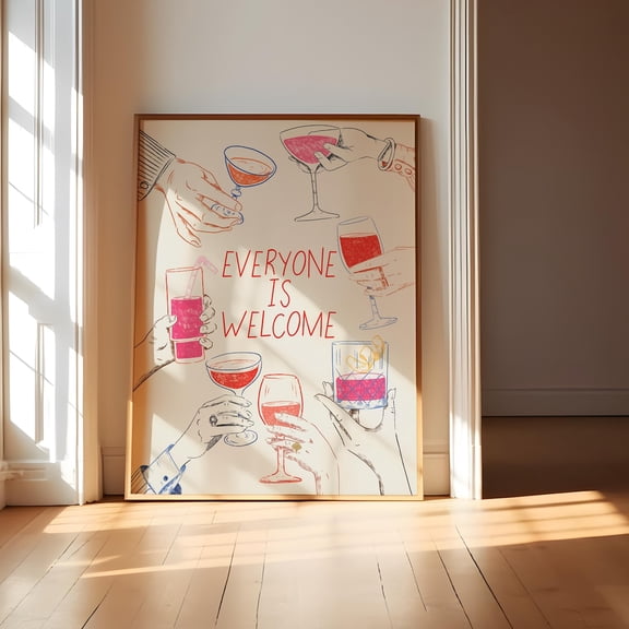 Cheers Print Everyone Is Welcome, Bar Cart Art Poster Decor For Living Room Bedroom, Unframed Canvas Size 8x12