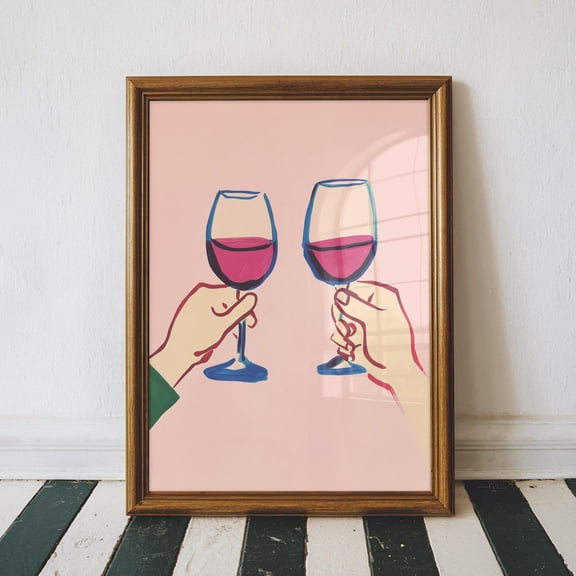 Cheers Red Wine Giclée Poster: Trendy Bar Cart Decor, Unframed Canvas Size 16x24