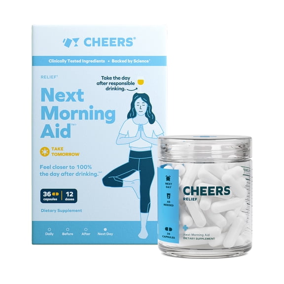 Cheers Relief: Feel Better the Day after Drinking, 1000mg Ginger & 500mg White Willow Bark, 12 Doses