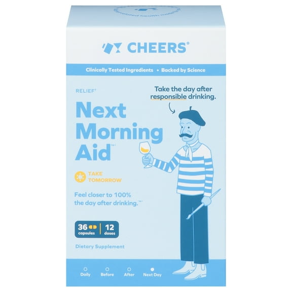 Cheers Relief: Feel Better the Day after Drinking, 1000mg Ginger & 500mg White Willow Bark, 12 Doses