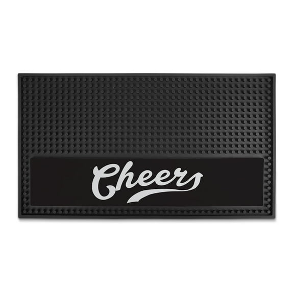 Cheers Rubber Drink Mat for Home Bar, Bartenders, and Party Use Non-Slip Spill Mat with Classic Script Design