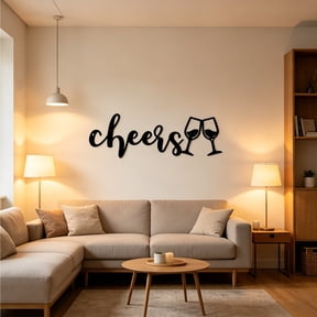Cheers Sign,Home Interior Metal Wall Decor,Script Cheers,Metal Wall Art with Clinking Glasses & Lettering, Bar Signs for Wall, for Pub, Kitchen, Wedding & Party Decor