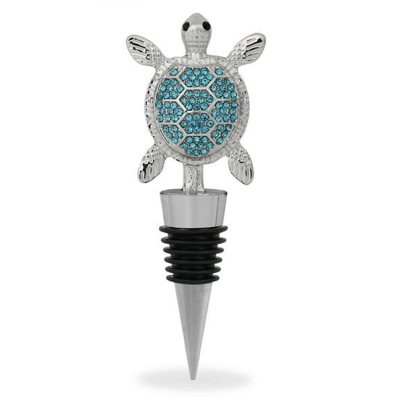 Cheers Silver Sea Turtle Wine Bottle Stopper with Rhinestone Crystals - Cute Sparkling Ocean Seal Topper for Wine Bottles, Unique Bar Gifts for Women and Men