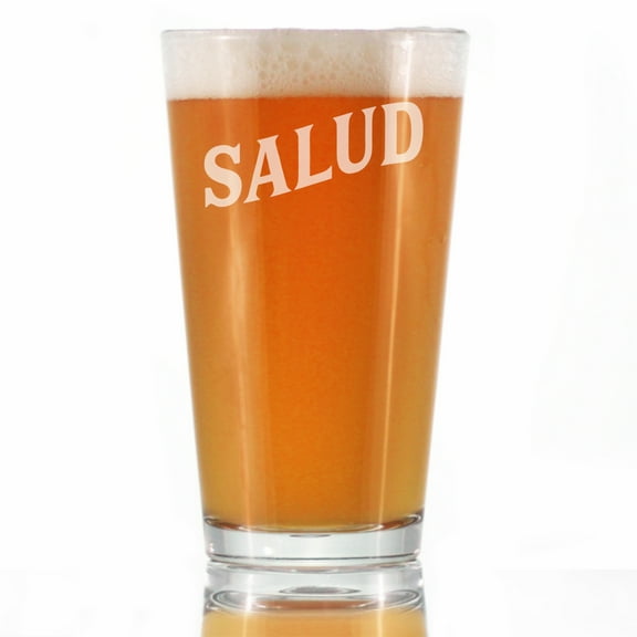 Bevvee Pint Glass 16 oz Cheers Spanish Salud Gifts for Beer Enthusiasts Beer Glasses
