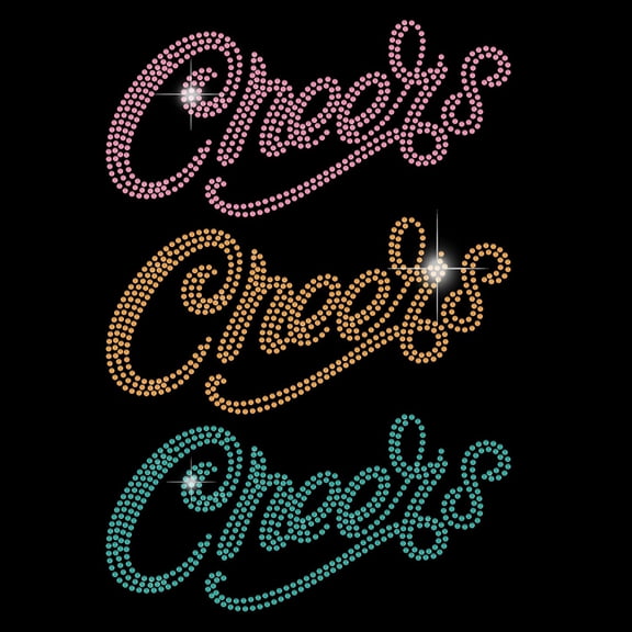 Cheers Text Party Rhinestone Heat Transfer Party Rhinestone Colorful Template for Party Dress Clothes Bags Pants DIY Transfer Iron On Decals