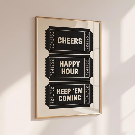 Cheers Ticket Vintage Bar Cart Wall Art, Unframed Paper Print Size 8x12