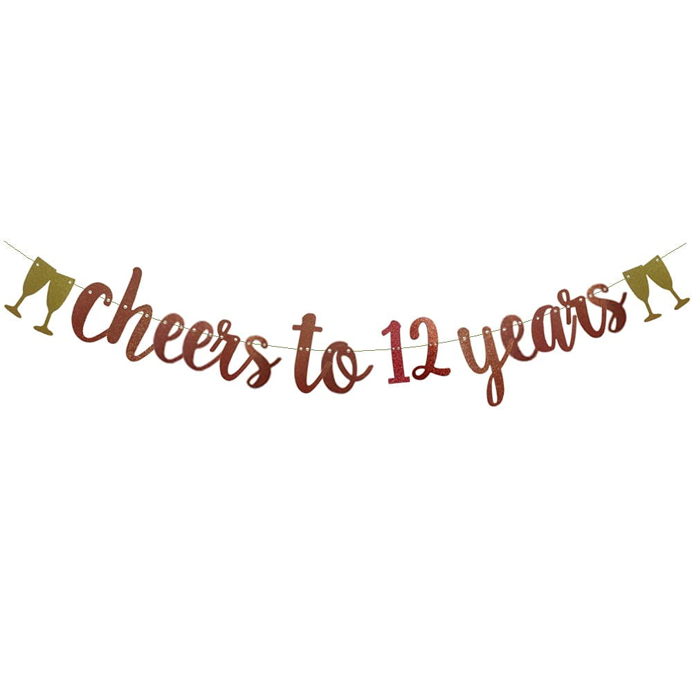 Cheers To 12 Years Banner,Pre-Strung,12ND Wedding Anniversary 12 Years Old  12ND Birthday Party Decor 