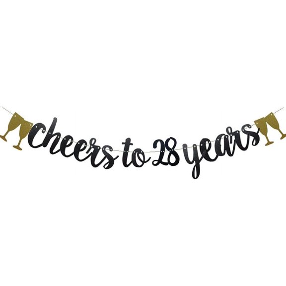 Cheers To 28 Years Banner Black Paper Glitter Party Decorations For 28TH Wedding Anniversary 28 Years Old 28TH Birthday Party Supplies Letters Black