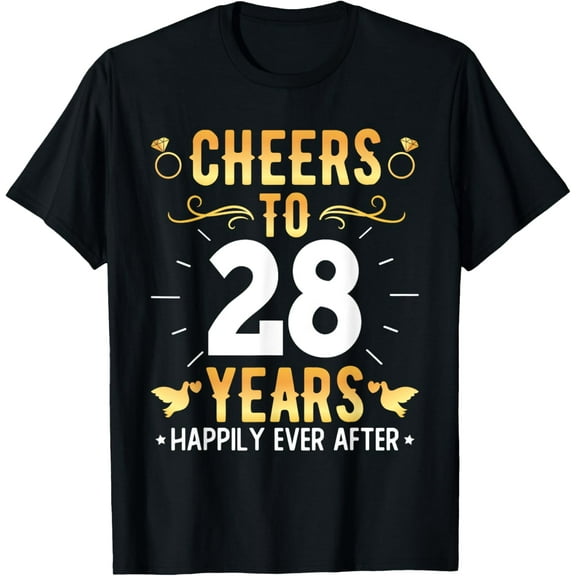 Cheers To 28 Years Married Couples 28th Wedding Anniversary T-ShirtMen and women, Black T-shirt, size: Extra large S-4XL
