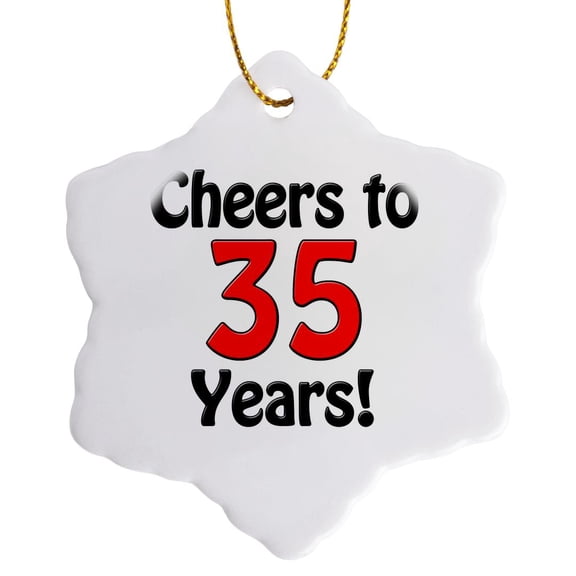 3drose, Cheers to 35 Years. Red., 3 inch Snowflake Porcelain Ornament