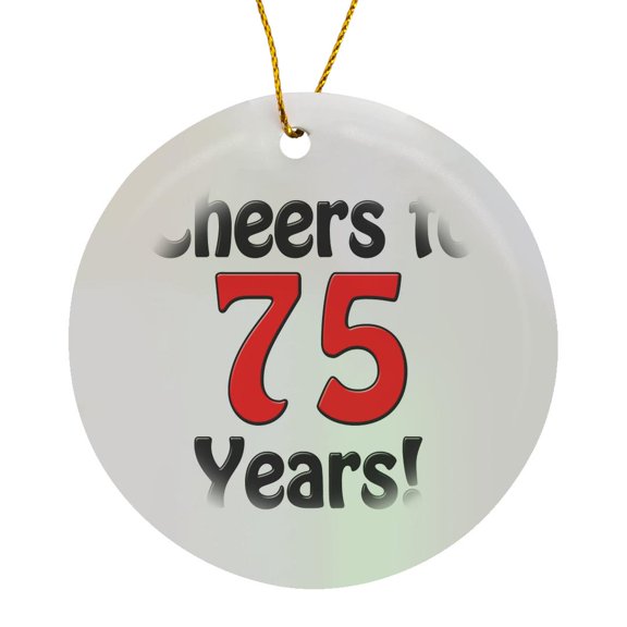 3drose, Cheers to 75 Years. Red., Circle Porcelain Ornament
