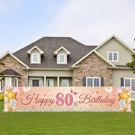 Cheers To 80 Years Banner Black Gold 80th Anniversary Party Sign 80th Happy Birthday Banners Party Supplies Decor for Outdoor