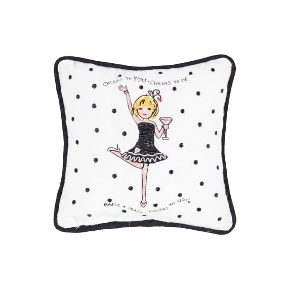 Cheers To Everything Embroidered Small Petite Mini Accent Pillow 8" x 8"