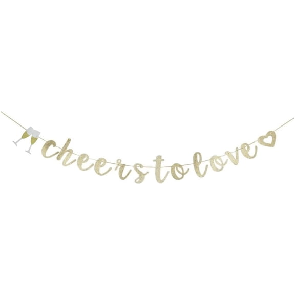 Cheers To Love Banner, Gold Glitter Sign For Wedding Engagement/Bachelorette/Bridal Shower Party Decors Supplies
