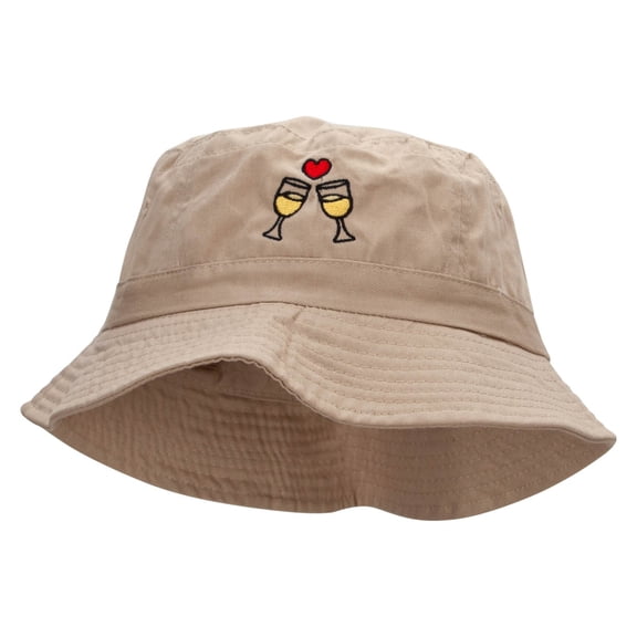 Cheers To Love Embroidered Bucket Hat - Khaki OSFM
