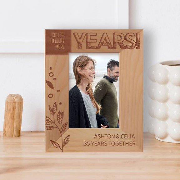 Cheers To Many More Years 35 Years Together Personalized Wooden Frame 3 1/2" x 5" Brown (Vertical)