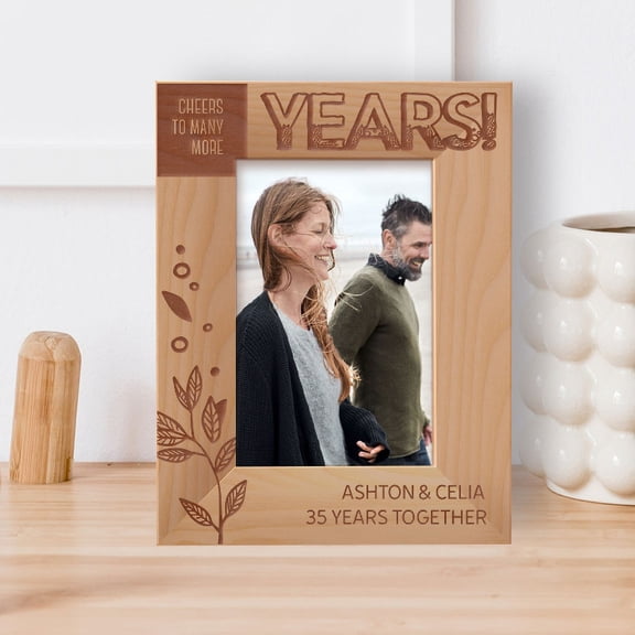 Cheers To Many More Years 35 Years Together Personalized Wooden Frame 4" x 6" Brown (Vertical)