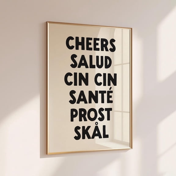 Cheers Typography Wall Art Bar Cart Decor, Unframed Canvas Size 8x12