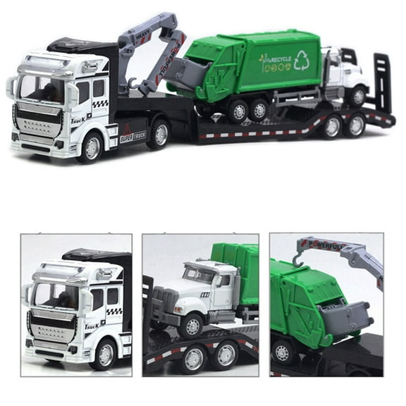 Cheers.US 1/50 Scale Trailer City Transport Vehicles, Garbage Truck, Model Cars, Pull Back Car Toys for Boys and Girls Truck Sanitation Car Model for Child