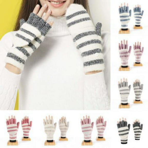 Cheers.US 1 Pair Convertible Fingerless Gloves Winter Knitted Mitten Gloves Fine Texture Convenient Keep Warm Flip Fingerless Gloves