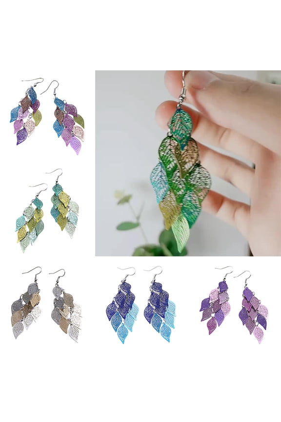1 Pair Earrings Bridal Wedding Long Leaf Shape Dangle Earrings, Crystal Drop Earrings for Women