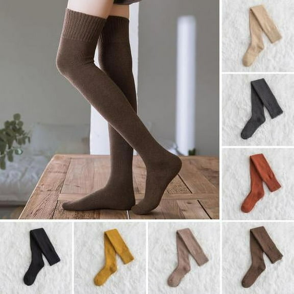 Cheers.US 1 Pair Over Knee Thigh Socks Knee-High Warm Stocking Women Boot Sock Leg Warmer Cotton High Socks for Daily Wear Cosplay Winter Breathable High Elasticity Socks