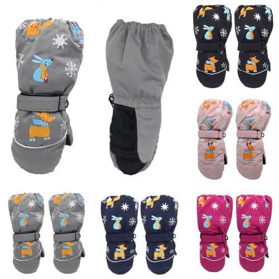 Cheers.US 1 Pair Windproof Ski Gloves Kids Snow Gloves for Boys Girls Adjustable Fastener Tape Hanging Buckle Windproof Riding Gloves