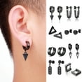 thumbnail image 1 of Cheers US 1 Pairs Earrings for Men Black Stud Earrings Mens Earrings Stainless Steel Black Earrings for Men Women Jewelry Piercing Hoop Earrings Set, 1 of 2
