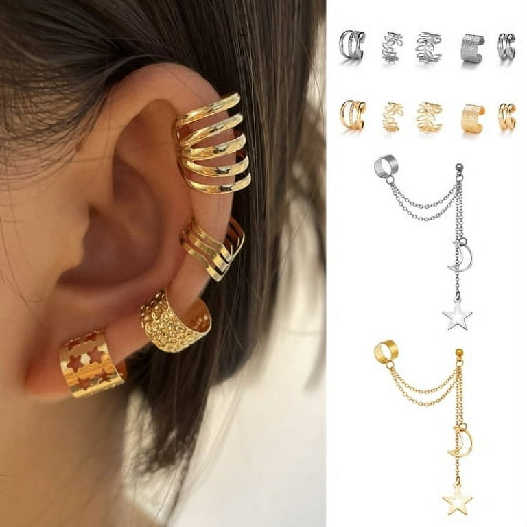 Cheers.US 1 Set Hoop Earring Ear Cuff Earrings Non-Piercing Cartilage Cuff  Earrings Cuffs Earrings for Women for Daily Wear