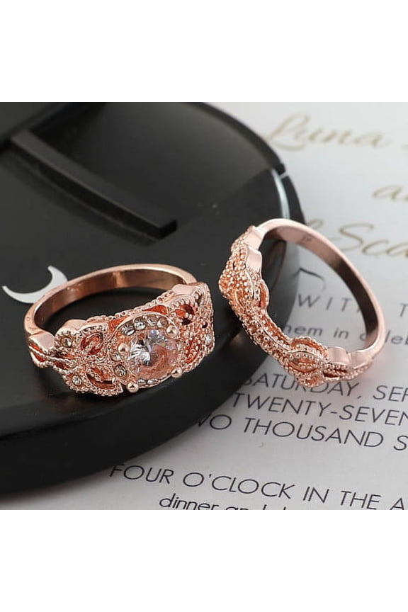 1 Set Vintage Lady Ring Rhinestone Inlaid Engagement Rings Wedding Party Statement Circlet Ring