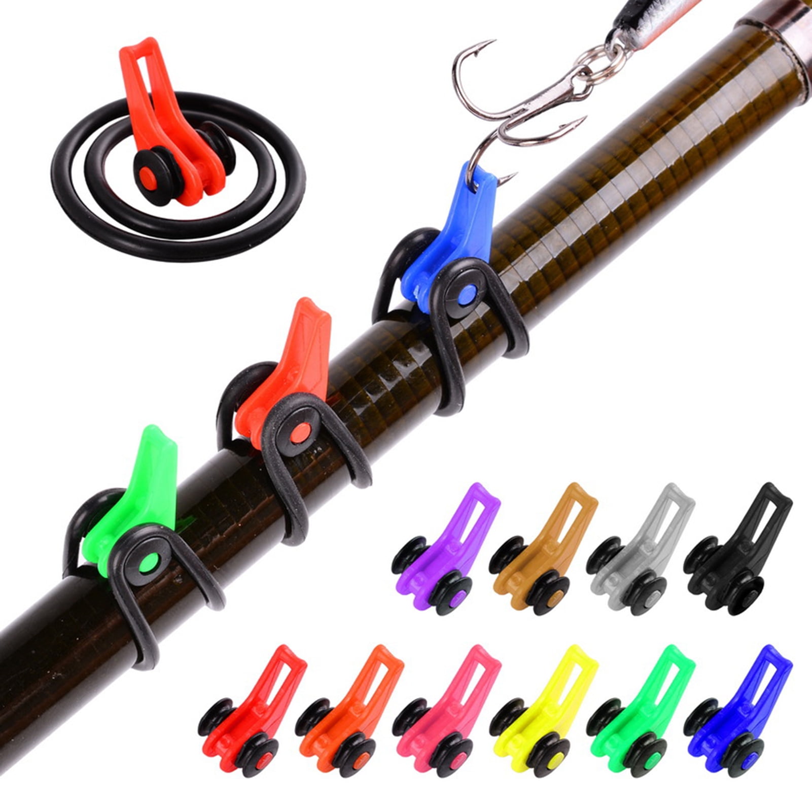 Cheers.US 10 Pcs Portable Fishing Rod Hook Keeper with Elastic Rubber Rings  Fishing Lure Bait Holder Small Fishing Tools Easy Adjustable Plastic