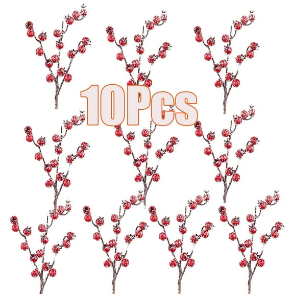 Cheers.US 10Pcs Christmas Red Berry Twig Stem, Artificial Berry Picks for Christmas Tree Decorations, Crafts, Wedding, Holiday Home Decor