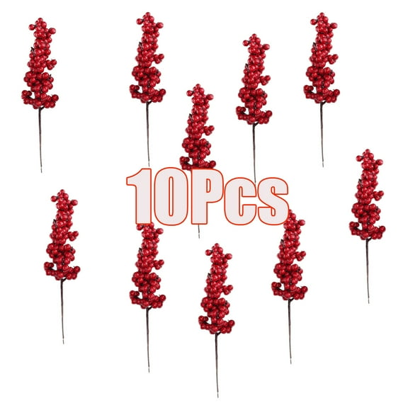 Cheers.US 10Pcs Christmas Red Berry Twig Stem, Artificial Berry Picks for Christmas Tree Decorations, Crafts, Wedding, Holiday Home Decor