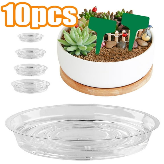 Cheers.US 10Pcs Clear Plant Saucers Flower Pot Trays, with 10 Pcs Plant Labels, Plastic Plant Saucer Drip Trays for Indoor Outdoor Plants Garden-6’’/8’’/10’’/12’’