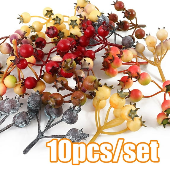 Cheers.US 10Pcs/Set Autumn Red Berry Twig Stem,Artificial Orange Berry Picks for Fall Decor, Christmas Tree Decorations, Crafts, Wedding, Holiday Home Decoration