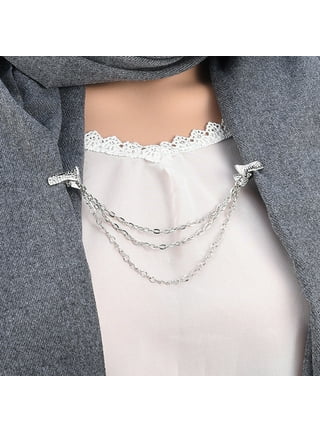 2 Pcs Hollow Out Sweater Pearl Chain Shawl Clip Scarf Cardigan