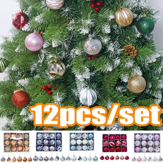 Cheers.US 12 Pcs/Box Christmas Balls Ornaments for Xmas Tree - Plastic Shatterproof Baubles Colored and Glitter Christmas Tree Decorations Perfect Hanging Ball Silver