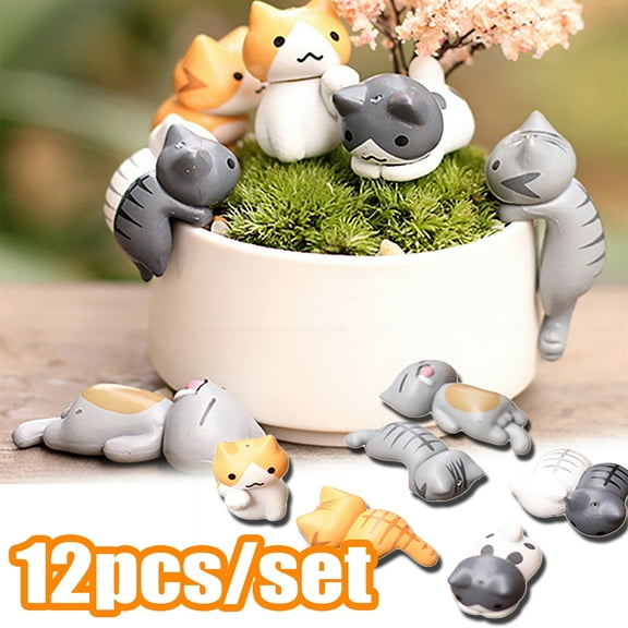 Cheers.US 12 Pcs/Set Cute Miniature Garden Cats Landscape Lovely Cats Figurines Fairy Home Garden Animals Kitten Adorable Mini Terrarium Figurine Ornament for Home Garden Decor