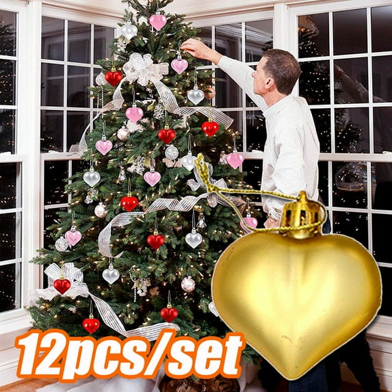 Cheers US 12Pcs/Box Valentine's Day Heart Baubles Ornaments Heart Shaped Decoration Baubles for Valentine's Day Decoration or Wedding Anniversary Party Supplies