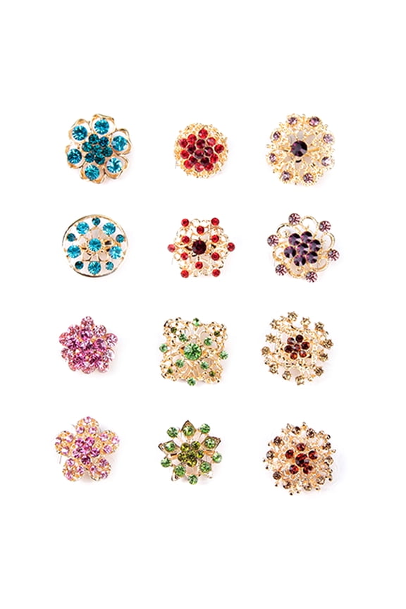 12Pcs Rhinestone Brooches Brooch Pins For Women Wedding Bridal Bouquet Kits
