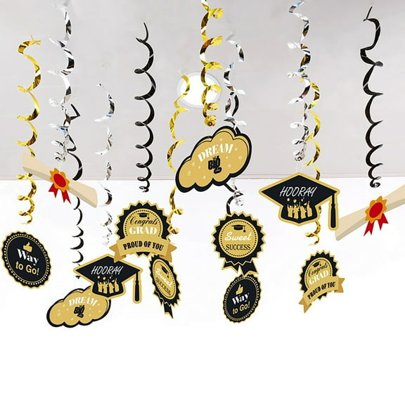 Cheers US 12Pcs/Set Graduation Hanging Decorations 2022 -No DIY | Graduation Hanging Swirls Decorations, Graduation Decorations | Black and Gold Graduation Party Decorations 2022