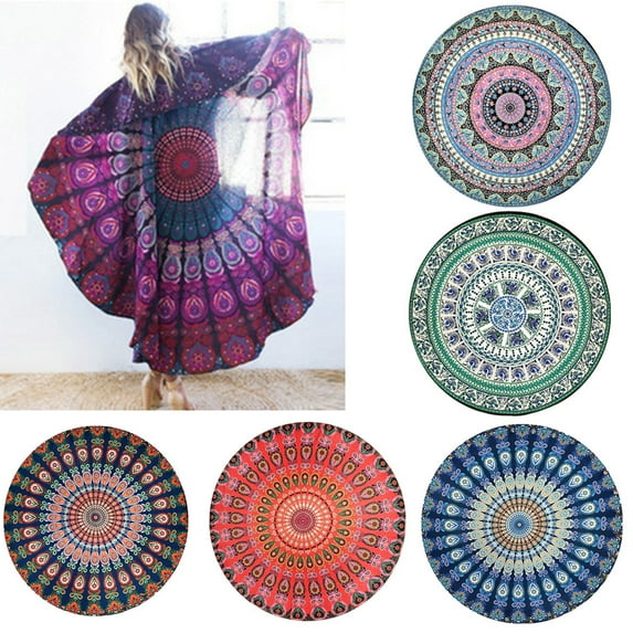 Cheers.US, 140cm Round Vintage Chiffon Beach Towel Picnic Blanket & Mat for 2 Adults